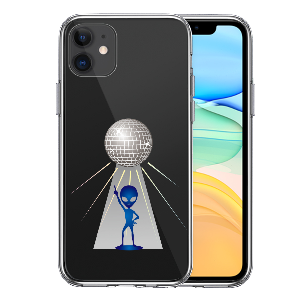 iPhone11 ケース クリア 宇宙人 ダンシング フィーバー ブルー スマホケース 側面ソフト 背面ハード ハイブリッド
