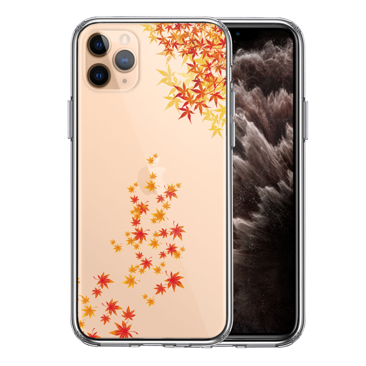 iPhone11pro ケース クリア 季節 紅葉 もみじ 秋 スマホケース 側面ソフト 背面ハード ハイブリッド
