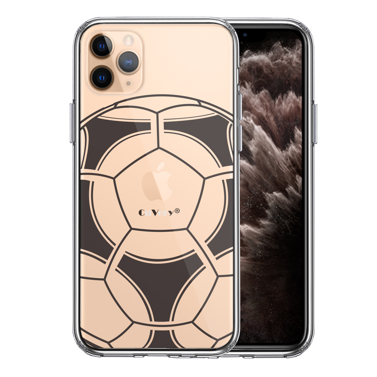 iPhone11pro ケース クリア サッカーボール I Love Soccer スマホケース 側面ソフト 背面ハード ハイブリッド 送料無料 即日発送