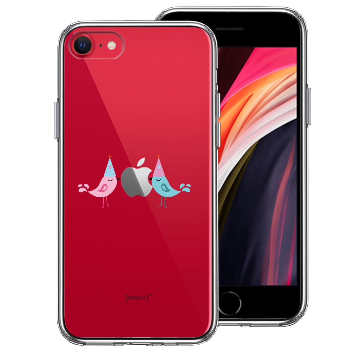 iPhoneSE ケース 第3世代 第2世代 クリア 可愛い 鳥 カップル スマホケース 側面ソフト 背面ハード ハイブリッド