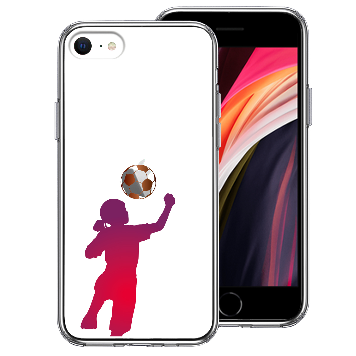 iPhoneSE ケース 第3世代 第2世代 クリア サッカー ヘディング 女子 スマホケース 側面ソフト 背面ハード ハイブリッド