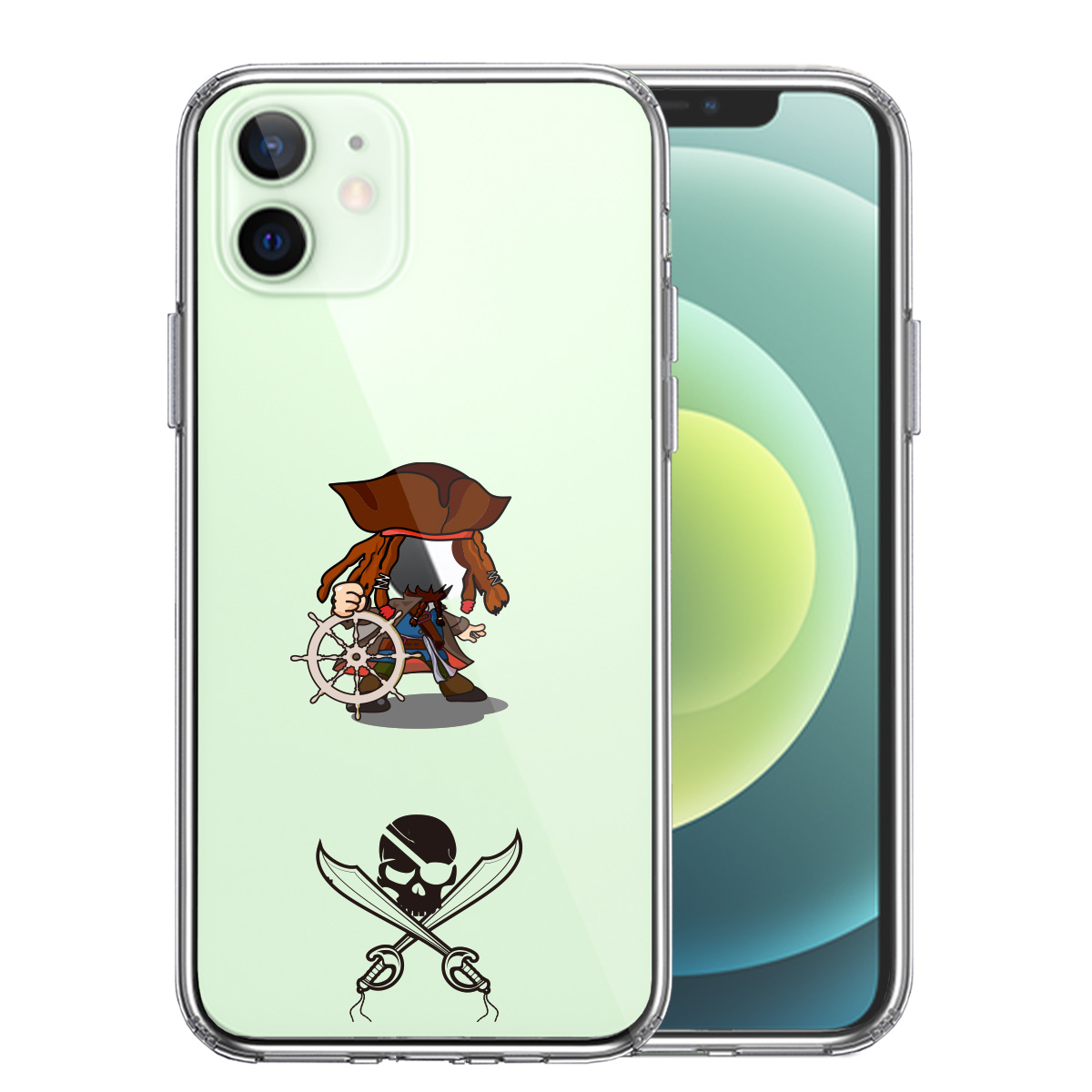 iPhone12 ケース クリア 海賊 帆船 スカル スマホケース 側面ソフト 背面ハード ハイブリッド 送料無料 即日発送