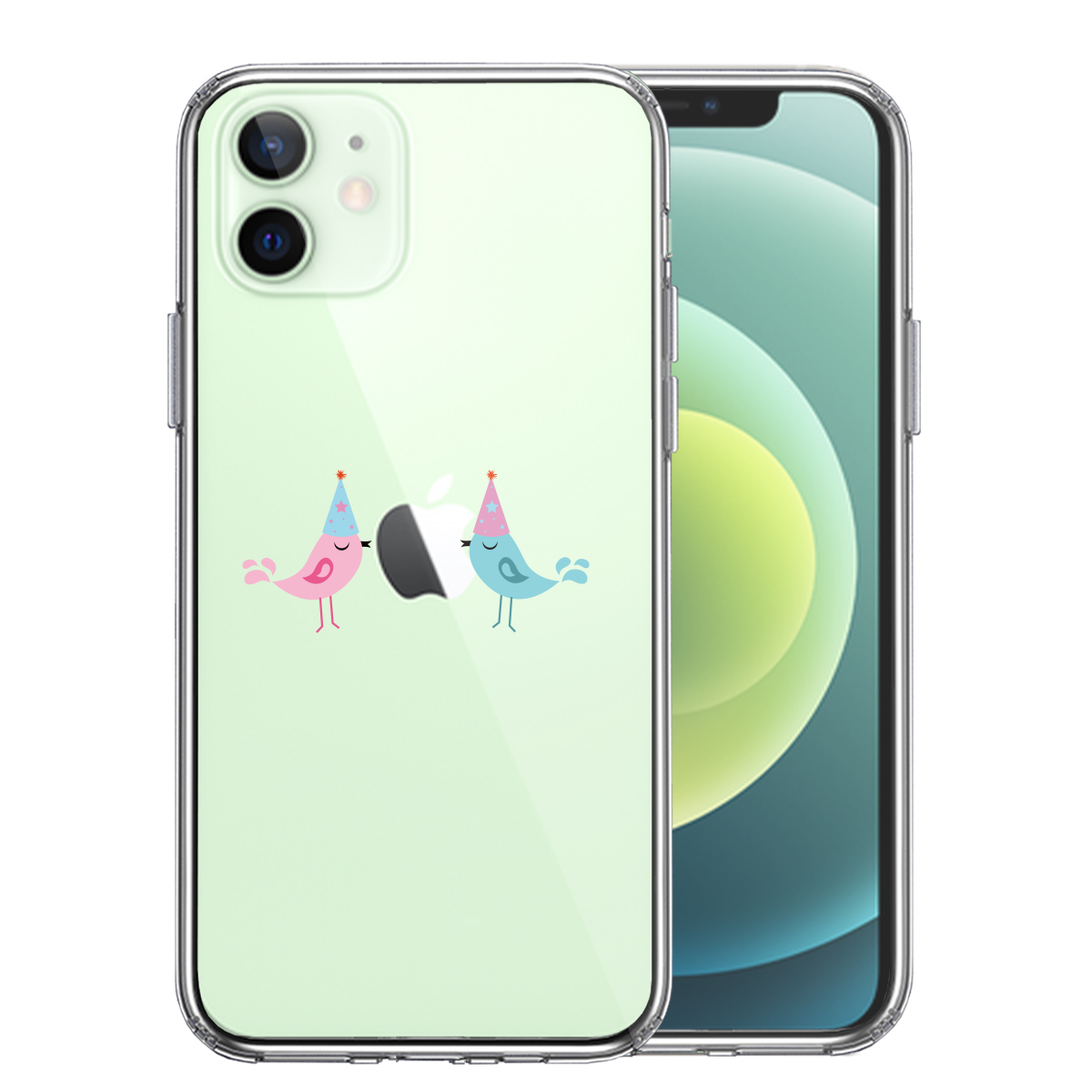 iPhone12mini ケース クリア 可愛い 鳥 カップル スマホケース 側面ソフト 背面ハード ハイブリッド