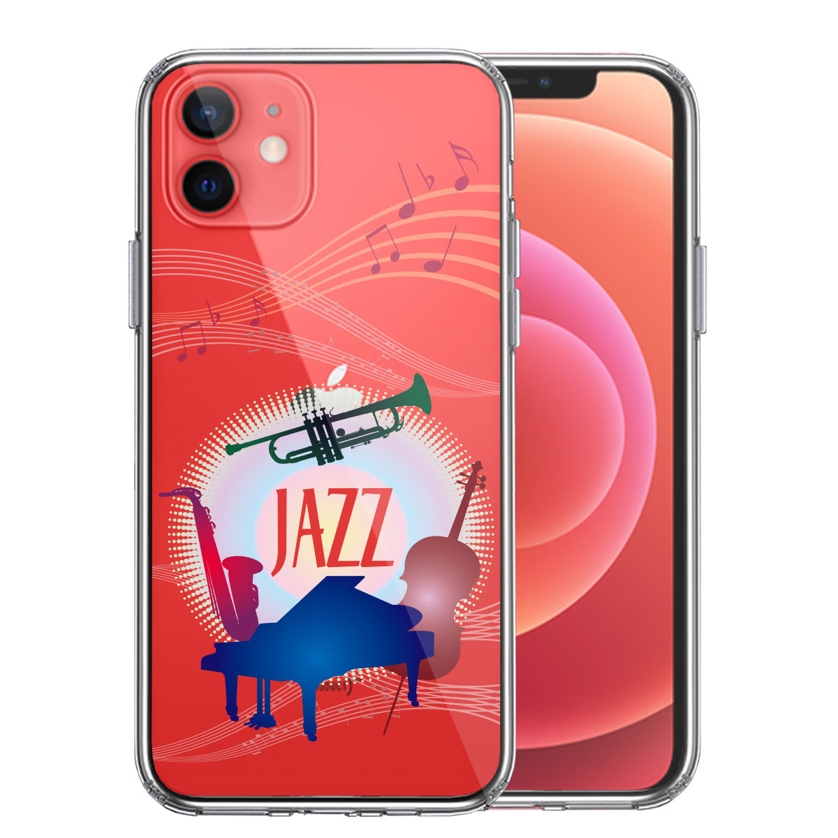 iPhone12 ケース クリア JAZZ 1 楽器 音符 スマホケース 側面ソフト 背面ハード ハイブリッド