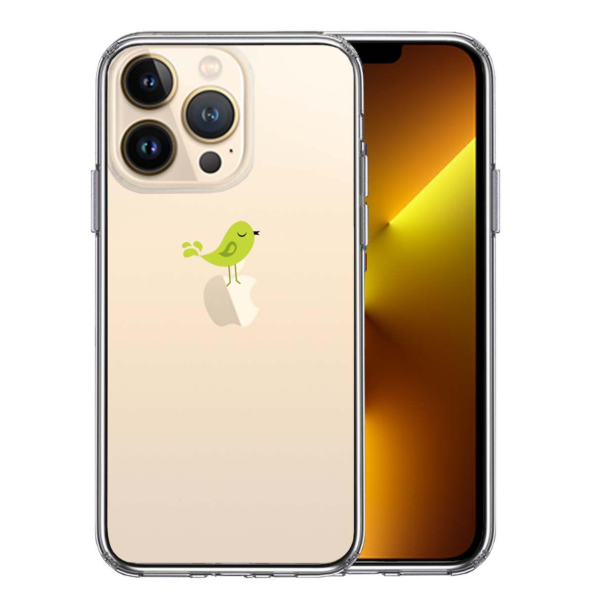 iPhone13Pro ケース クリア 鳥 グリーン スマホケース 側面ソフト 背面ハード ハイブリッド