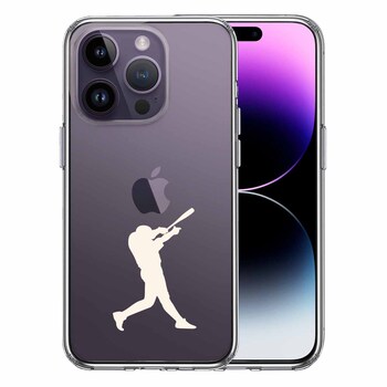 iPhone14Pro ケース クリア 野球 バッター ホワイト スマホケース 側面ソフト 背面ハード ハイブリッド