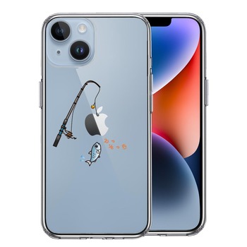 iPhone14Plus ケース クリア 魚釣り 釣り竿 スマホケース 側面ソフト 背面ハード ハイブリッド
