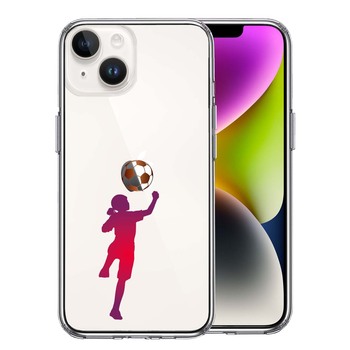iPhone14 ケース クリア サッカー ヘディング 女子 スマホケース 側面ソフト 背面ハード ハイブリッド