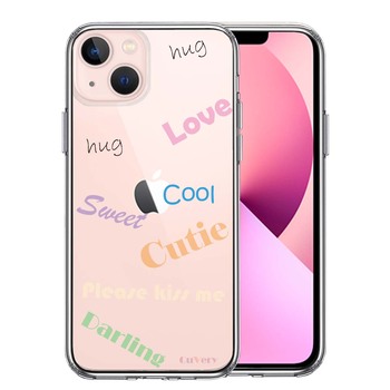 iPhone13mini ケース クリア Love sweet hug cutie 文字 デザイン スマホケース 側面ソフト 背面ハード 送料無料 即日発送