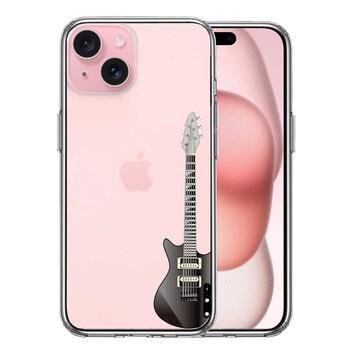iPhone15Plus ケース クリア エレキギター 黒 スマホケース 側面ソフト 背面ハード ハイブリッド 送料無料 即日発送
